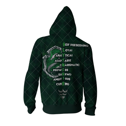 Slytherin Hogwarts House Harry Potter Zip Up Hoodie