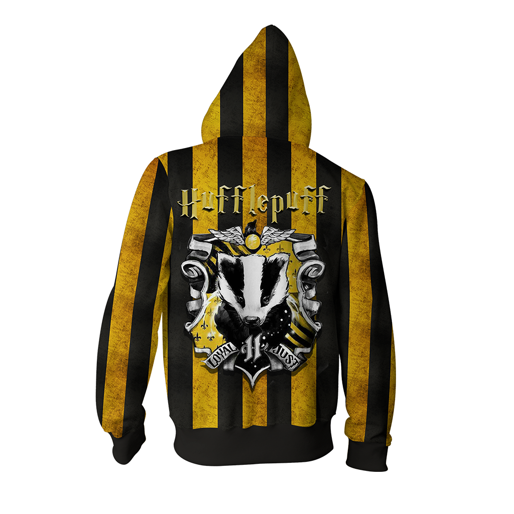 Striped Hufflepuff Harry Potter Zip Up Hoodie