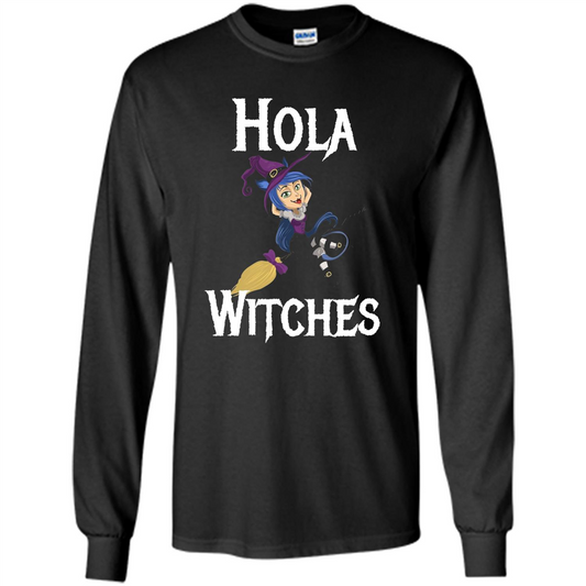 Hola Witches Halloween T-shirt Cute and Funny Witch Orange