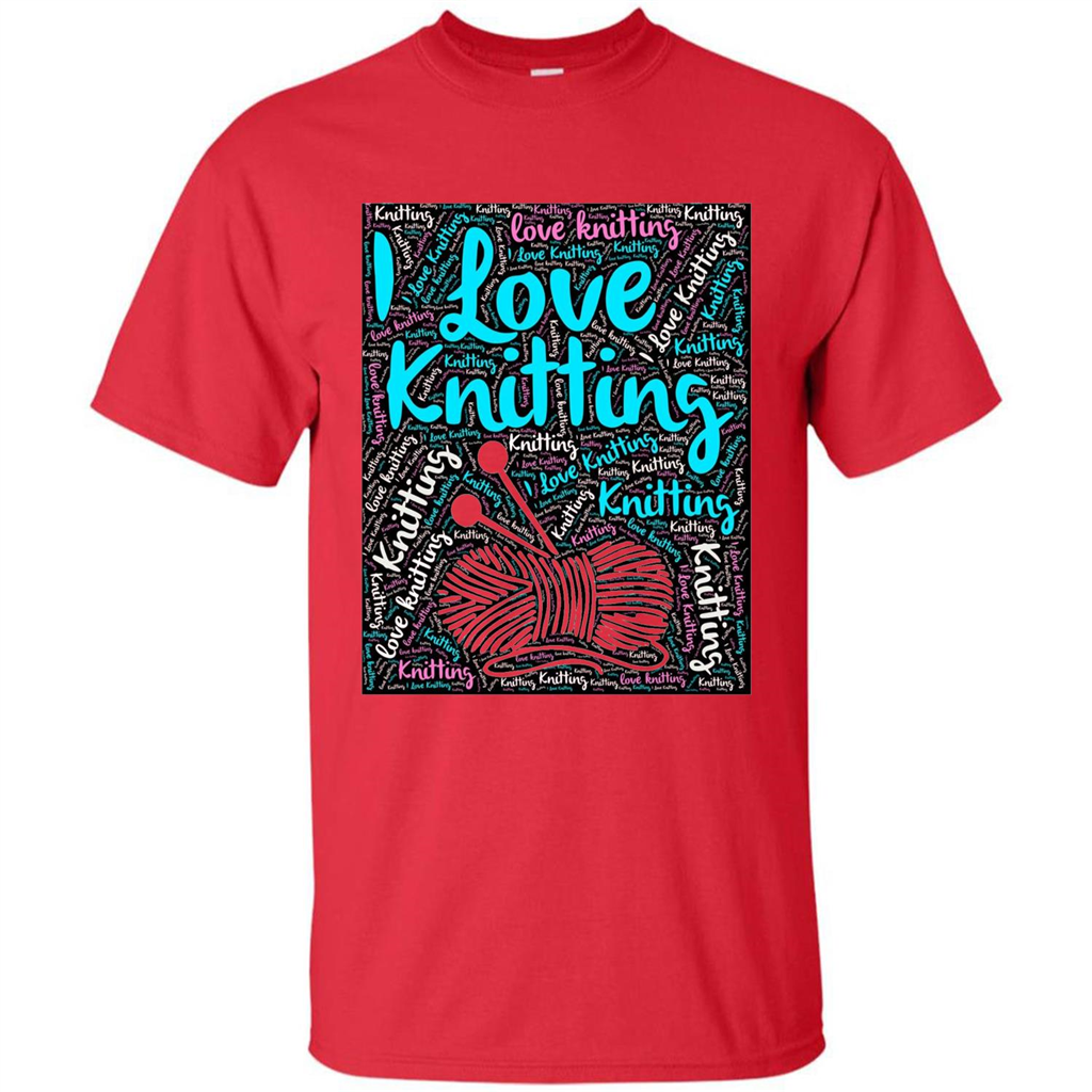 Knitting Wordcloud Knitter T-shirt Love Knitting Red