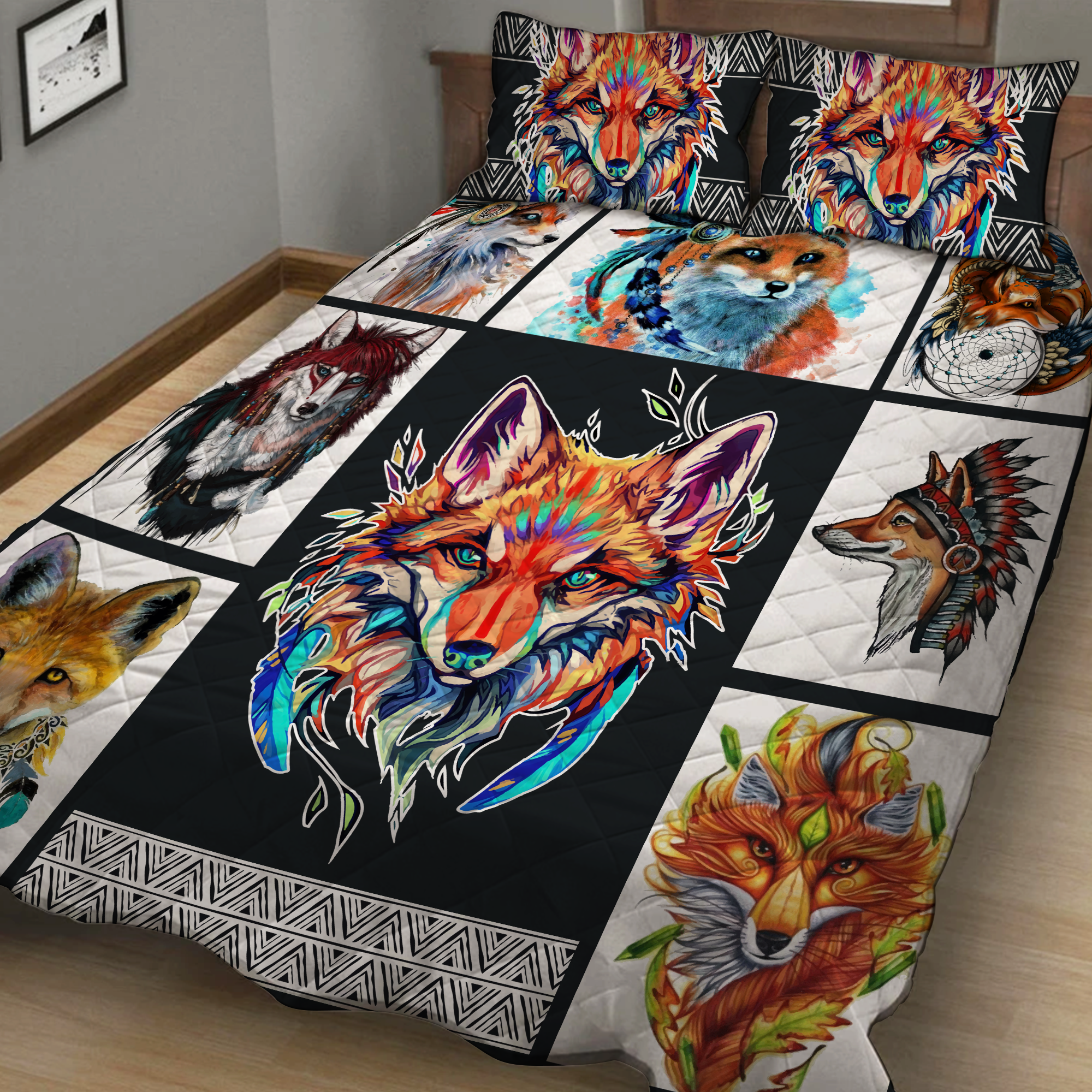 Tribal Fox 3D Quilt Bed Set