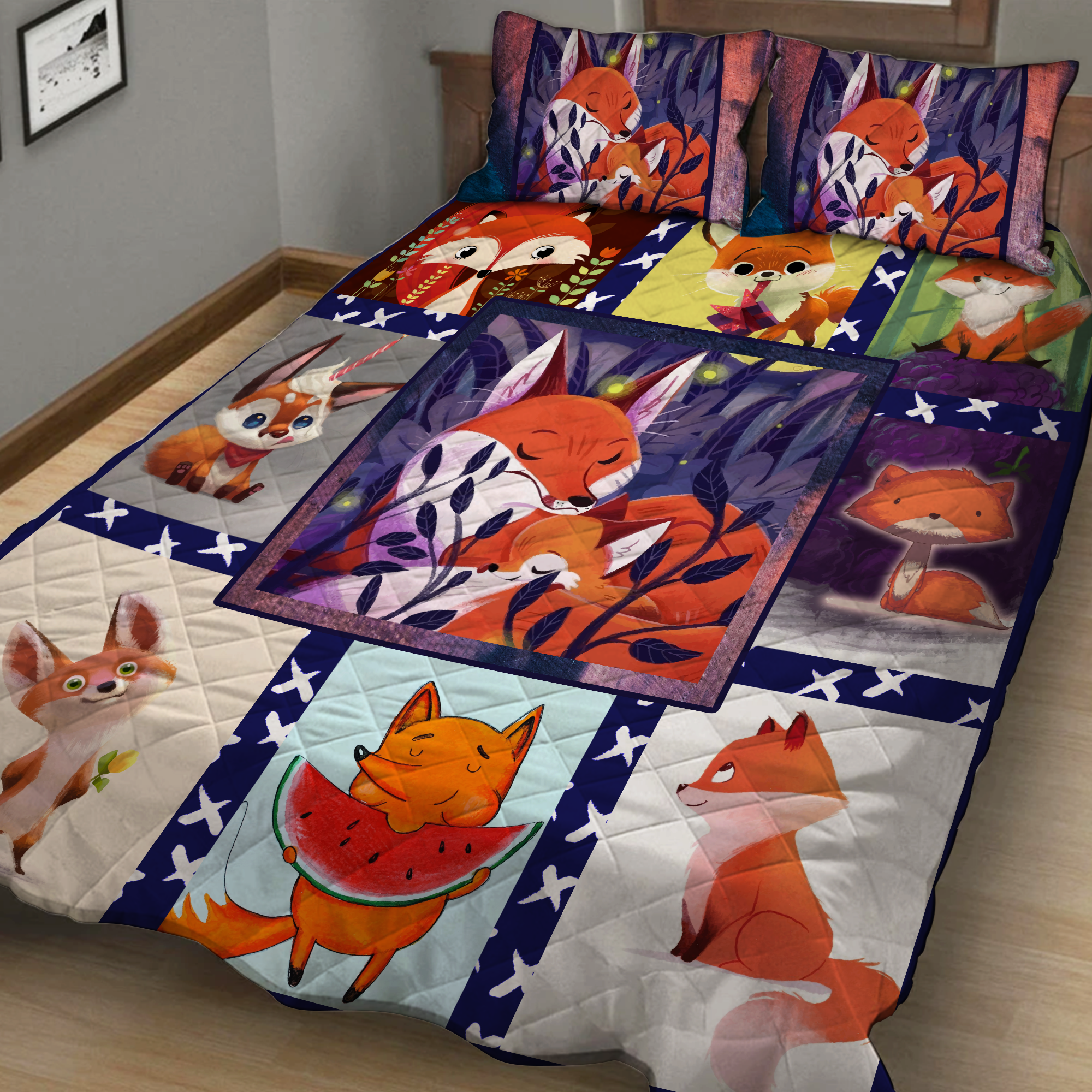 Cute Fox Complication Quilt Bed Set
