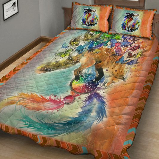 Beautiful Fox and Butterflies 3D Quilt Bed Set Quilt Set