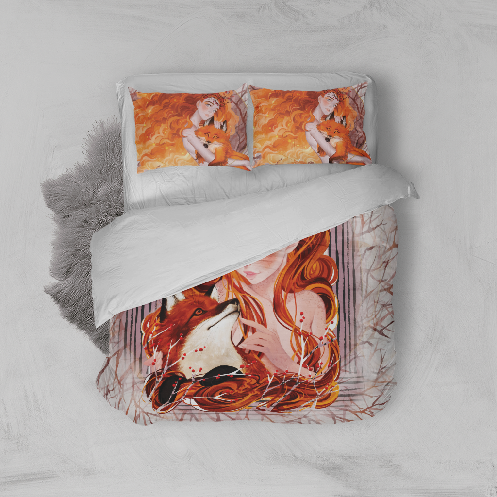 Beautiful Girl And Her Fox 3D Bed Set