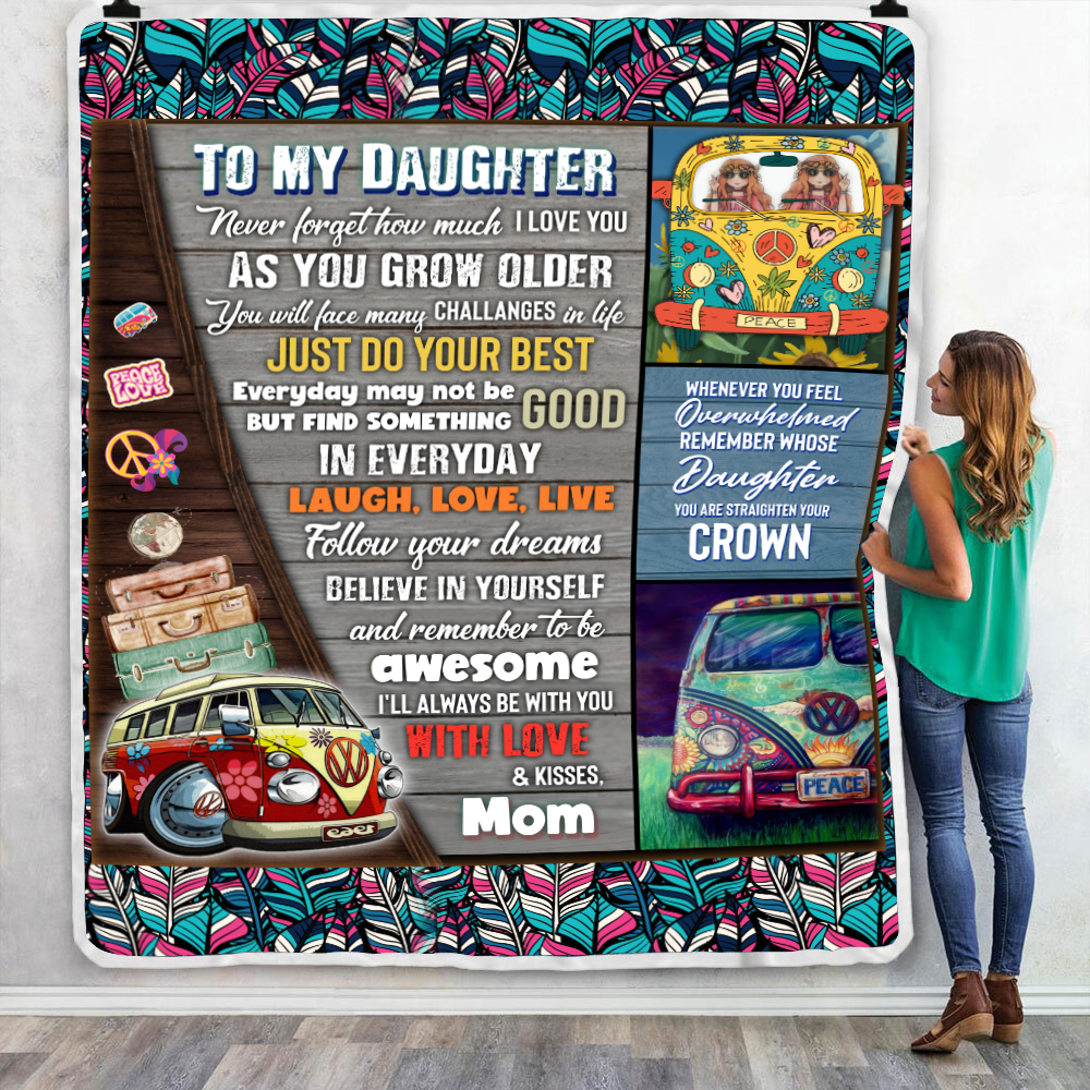 To My Daughter, Laugh Love Live, Love Mom, Hippie Throw Blanket