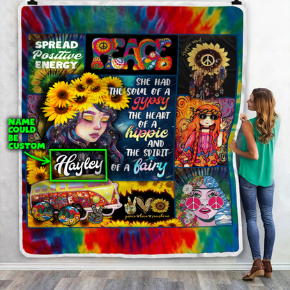Personalized Hippie Girl She Has The Soul Of A Gypsy Throw Blanket