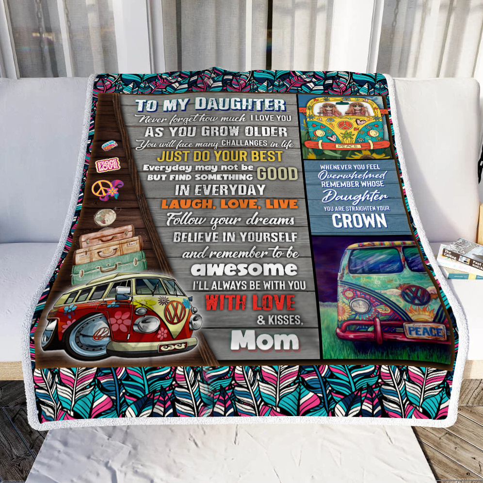 To My Daughter, Laugh Love Live, Love Mom, Hippie Throw Blanket