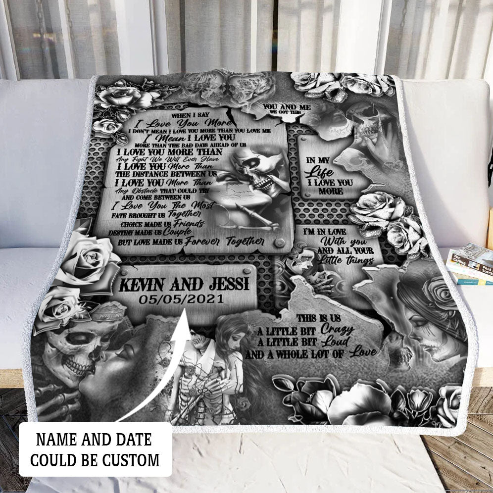 Personalized Skull Couple In Love Throw Blanket