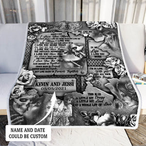 Personalized Skull Couple In Love Throw Blanket