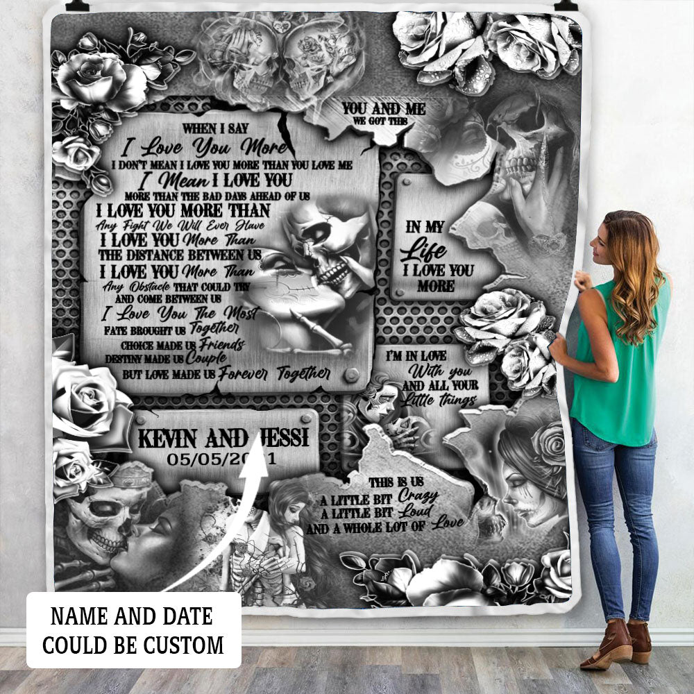 Personalized Skull Couple In Love Throw Blanket