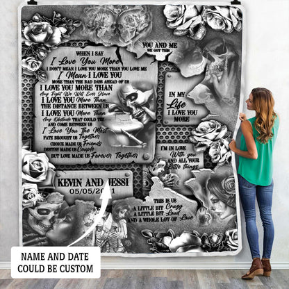 Personalized Skull Couple In Love Throw Blanket