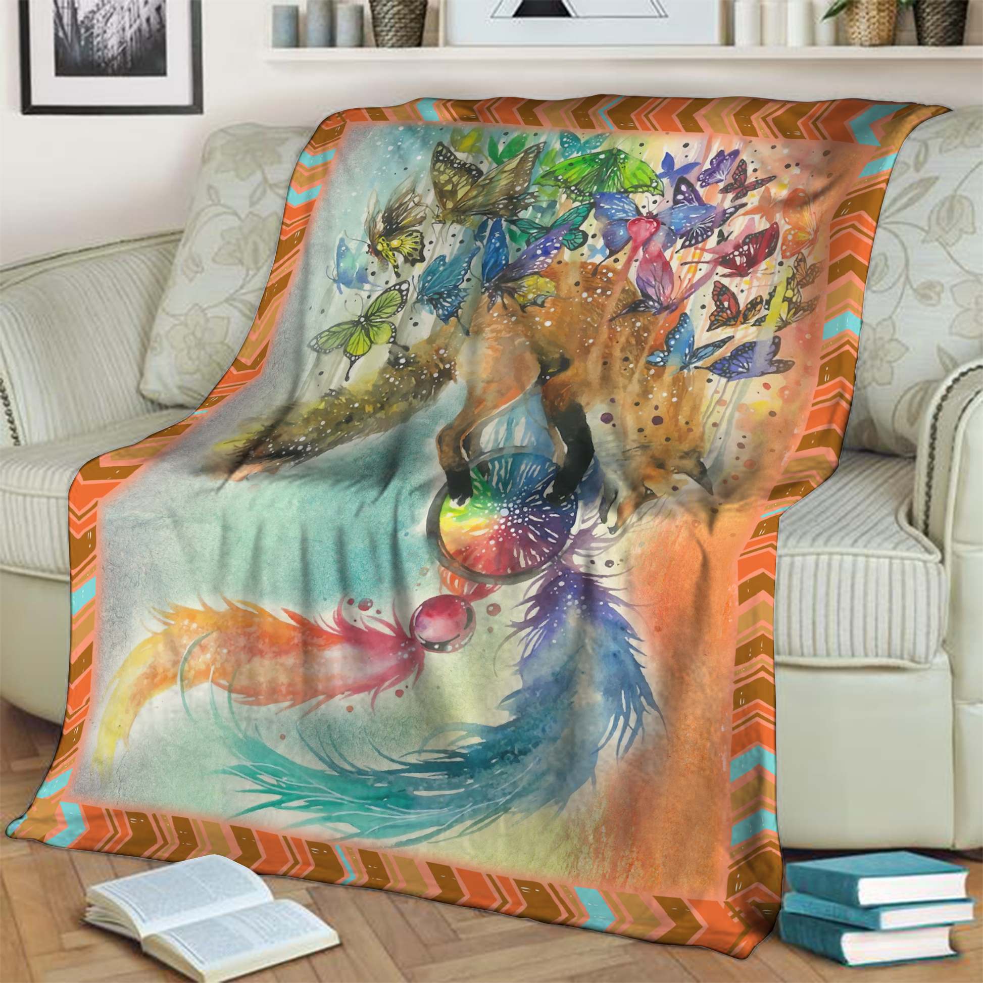 Beautiful Fox and Butterflies 3D Throw Blanket