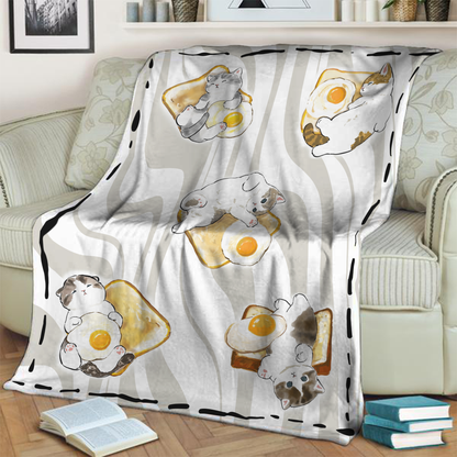 Cute Cat Fried Egg 3D Throw Blanket