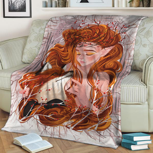 Beautiful Girl And Her Fox 3D Throw Blanket