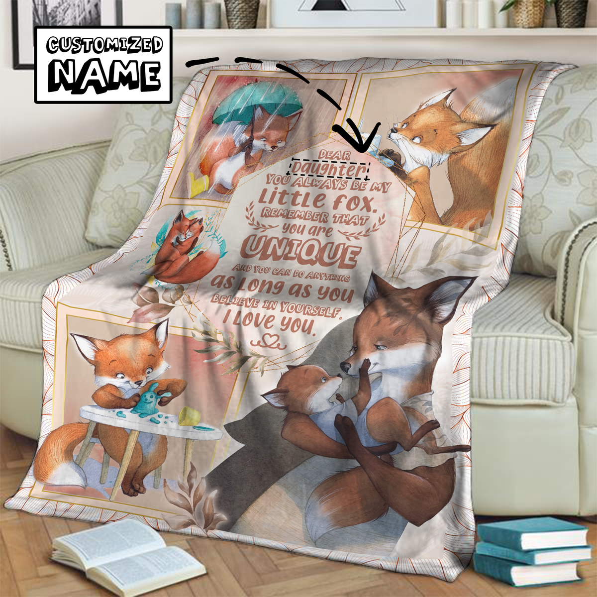 Gifts For Daughters & Granddaughters - Customized Name 3D Throw Blanket