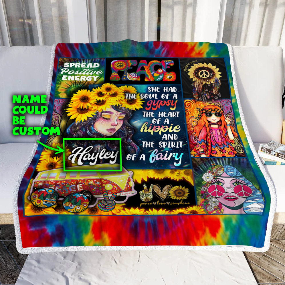 Personalized Hippie Girl She Has The Soul Of A Gypsy Throw Blanket