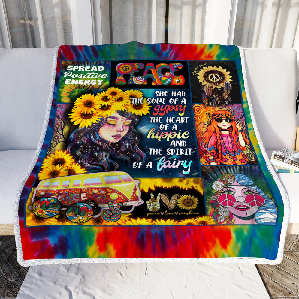 Personalized Hippie Girl She Has The Soul Of A Gypsy Throw Blanket