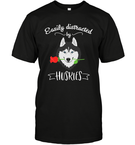 Easily Distracted By Huskies Shirt T-Shirt T-Shirt Black