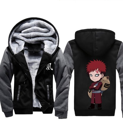 Naruto Gaara Fleece Jacket Black-Grey