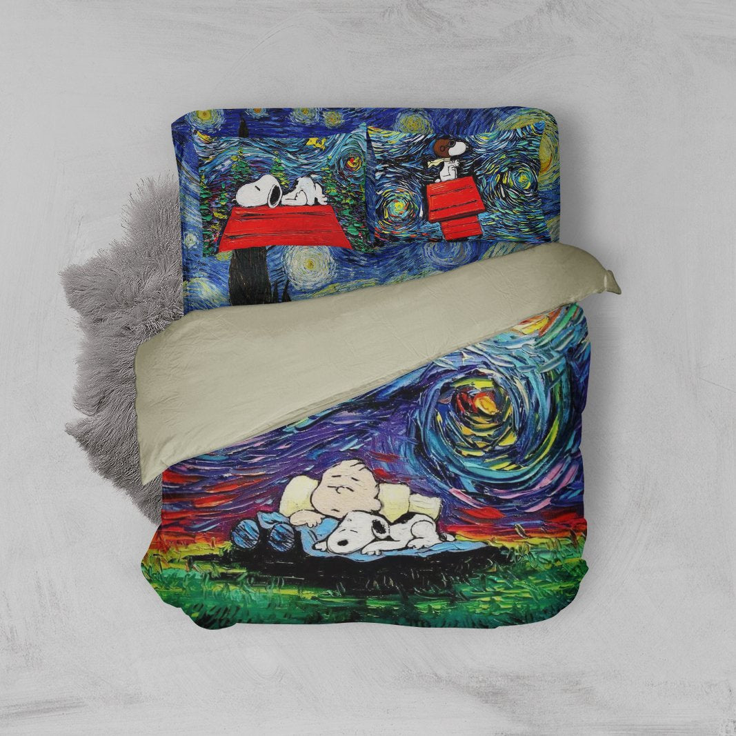 Charlie Brown And Snoopy Woodstock Art Bed Set