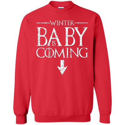 Funny Humor Maternity T-shirt Winter Baby is Coming Red