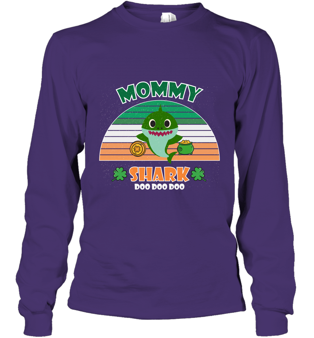 Irish Mommy Shark Saint Patricks Day Family Shirt Long Sleeve T-Shirt Purple