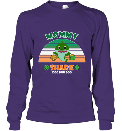 Irish Mommy Shark Saint Patricks Day Family Shirt Long Sleeve T-Shirt Purple