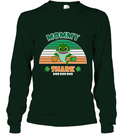 Irish Mommy Shark Saint Patricks Day Family Shirt Long Sleeve T-Shirt Forest Green