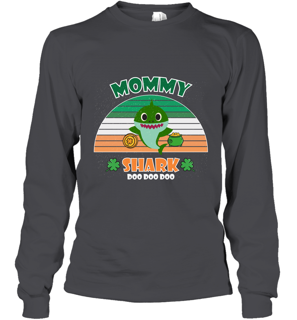 Irish Mommy Shark Saint Patricks Day Family Shirt Long Sleeve T-Shirt Dark Heather