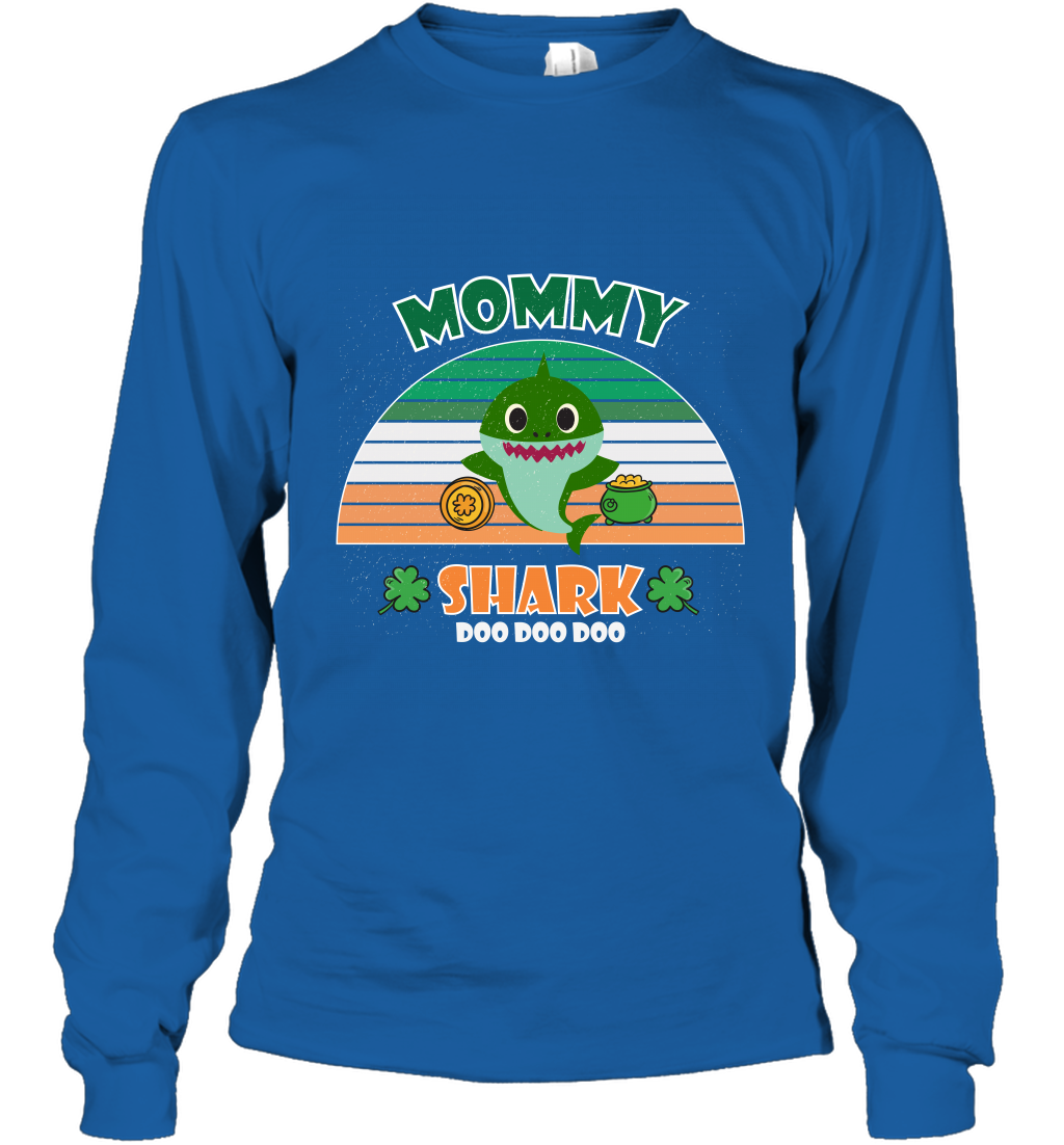 Irish Mommy Shark Saint Patricks Day Family Shirt Long Sleeve T-Shirt Royal