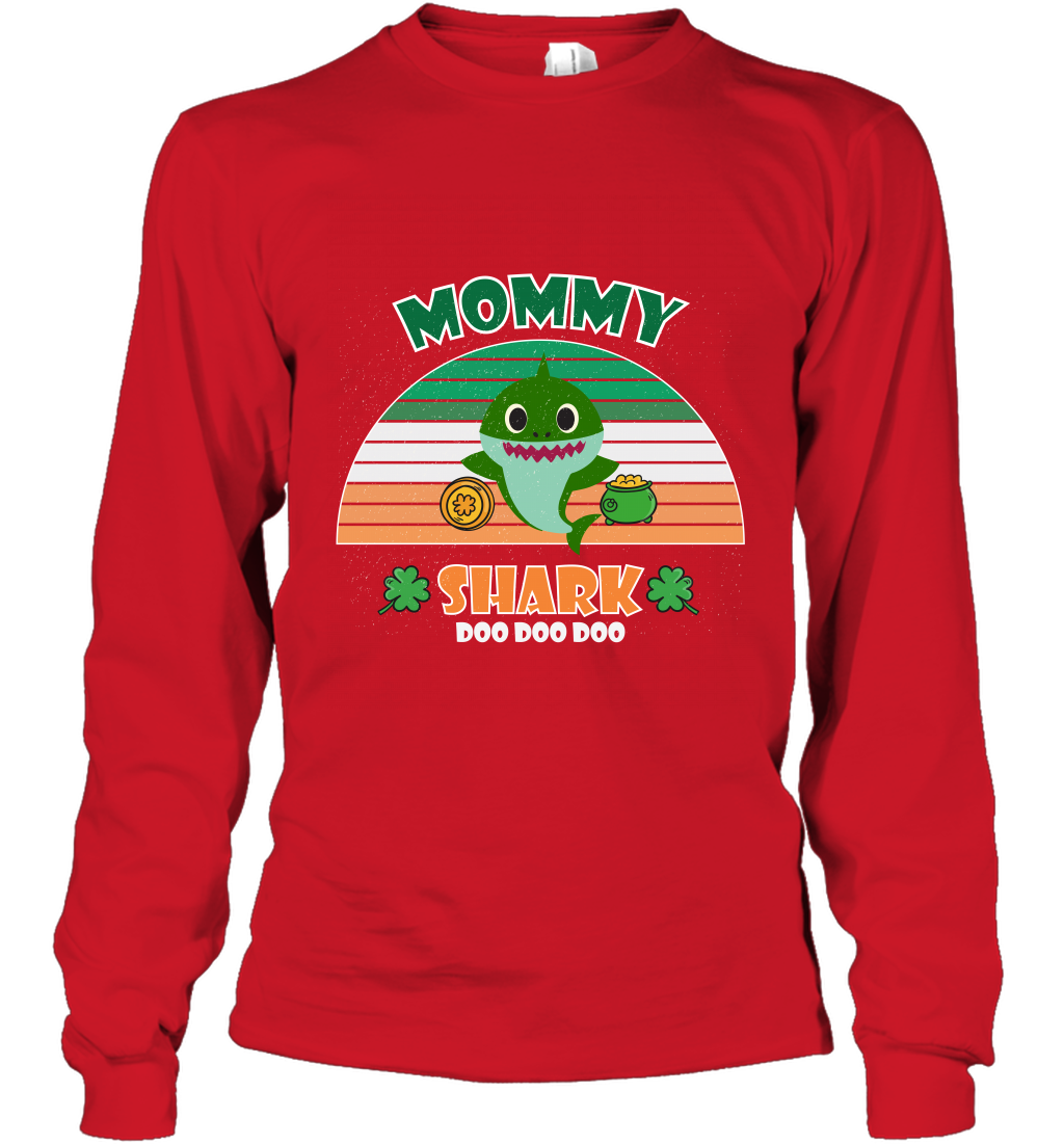 Irish Mommy Shark Saint Patricks Day Family Shirt Long Sleeve T-Shirt Red