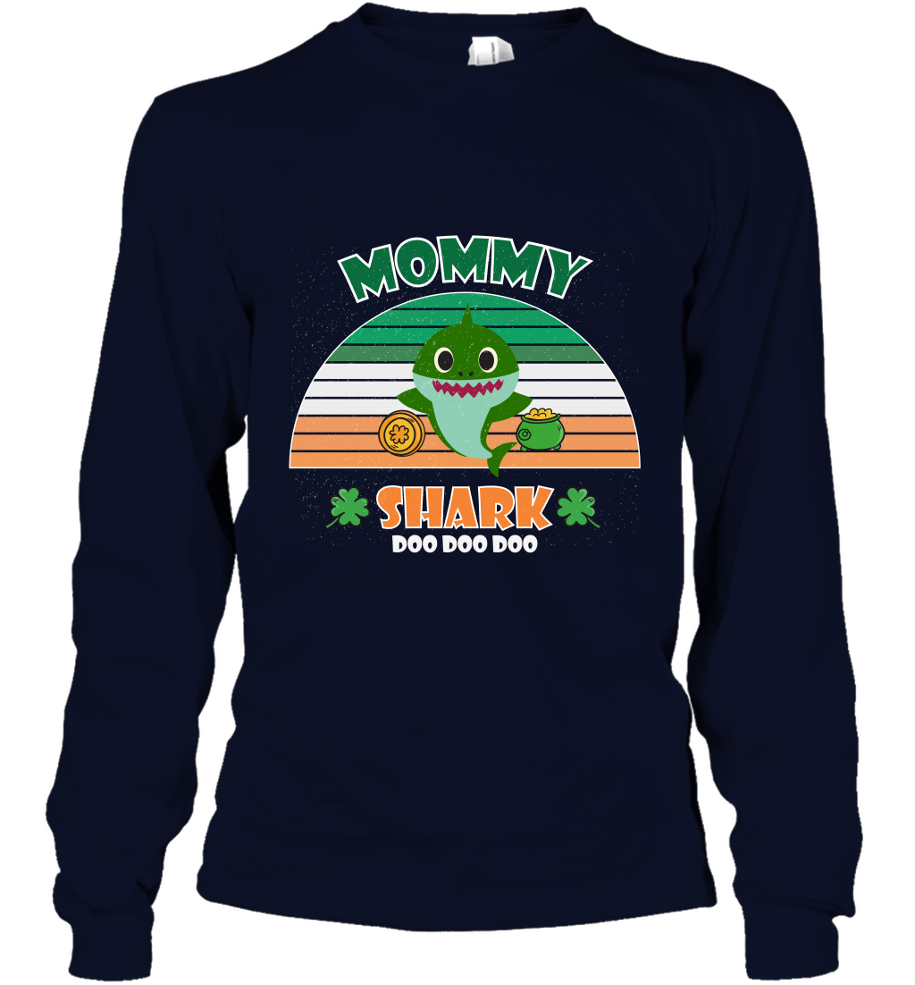 Irish Mommy Shark Saint Patricks Day Family Shirt Long Sleeve T-Shirt Navy