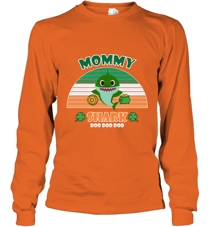 Irish Mommy Shark Saint Patricks Day Family Shirt Long Sleeve T-Shirt Orange