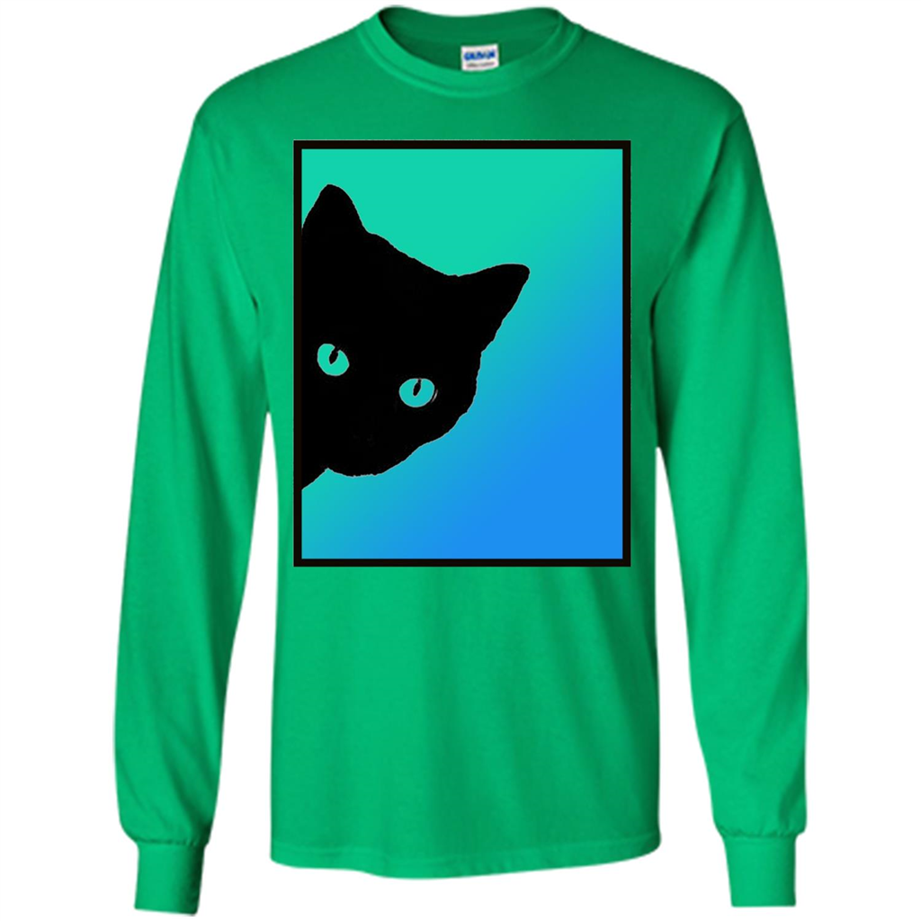 Cat Lover T-shirt Black Cat Blue Green T-shirt Irish Green