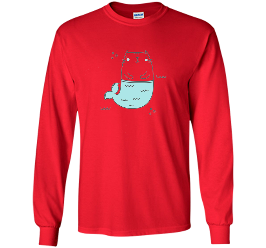 MerKitty Mermaid Cat Girls Shirt Blue shirt Red