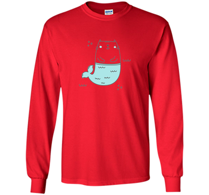 MerKitty Mermaid Cat Girls Shirt Blue shirt Red