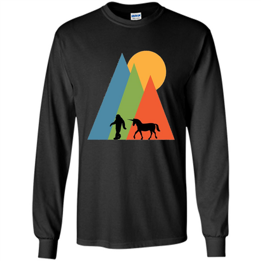 Bigfoot Unicorn Mountain and Sun T-Shirt Black