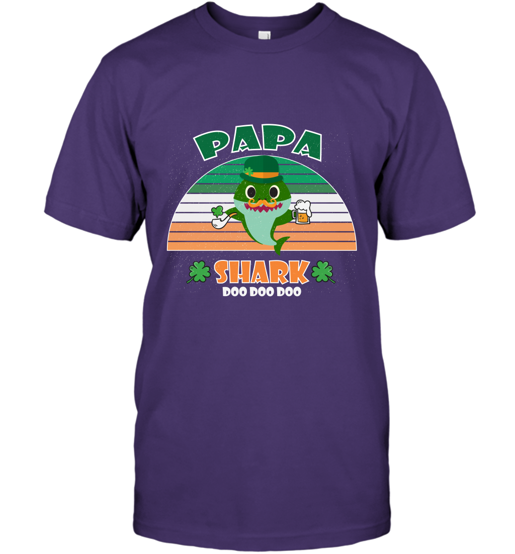 Irish Papa Shark Saint Patricks Day Family Shirt T-Shirt Purple