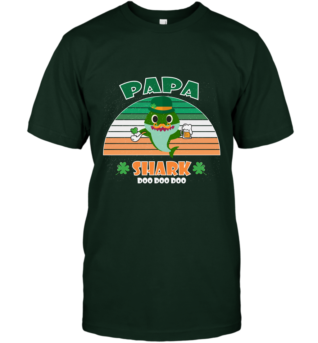 Irish Papa Shark Saint Patricks Day Family Shirt T-Shirt Forest Green