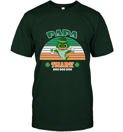 Irish Papa Shark Saint Patricks Day Family Shirt T-Shirt Forest Green
