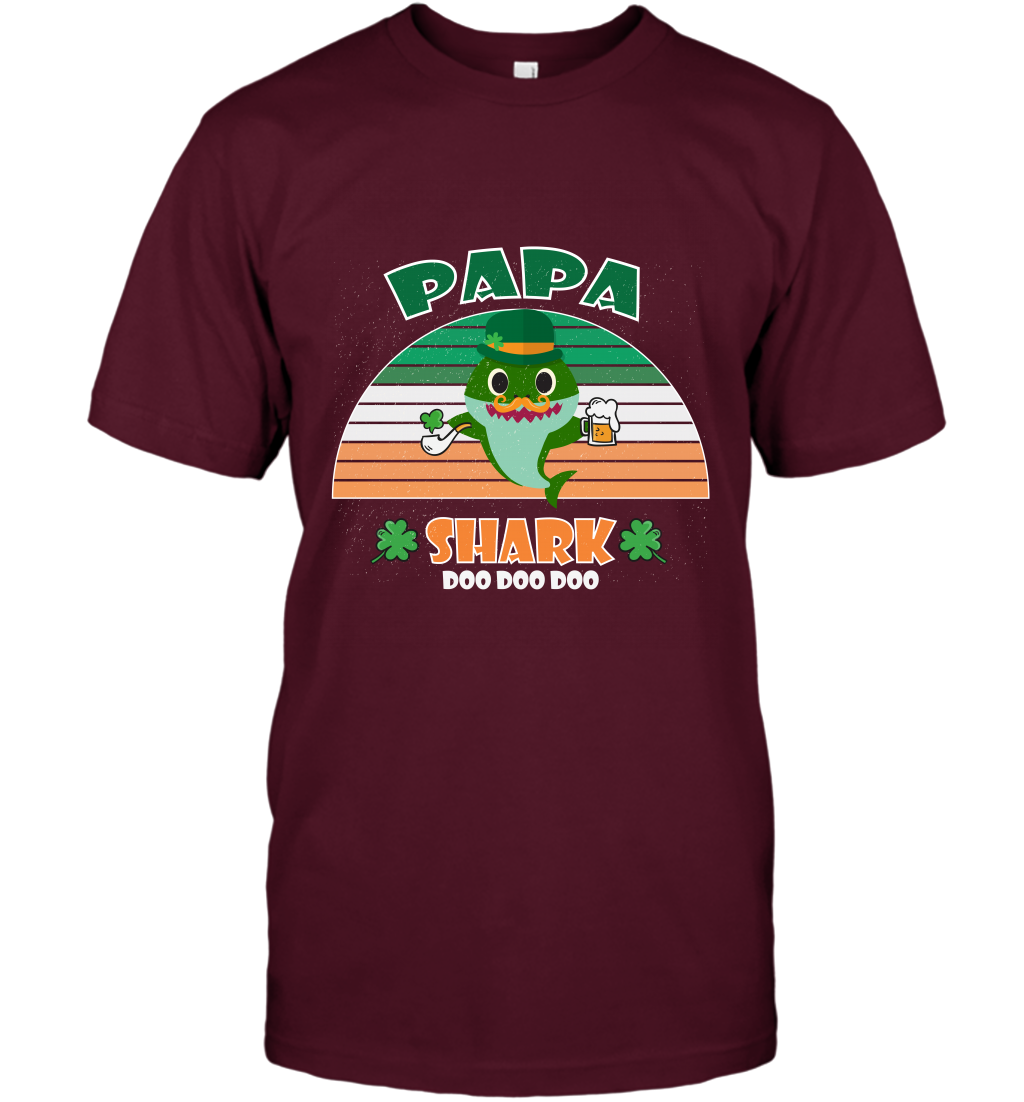 Irish Papa Shark Saint Patricks Day Family Shirt T-Shirt Maroon