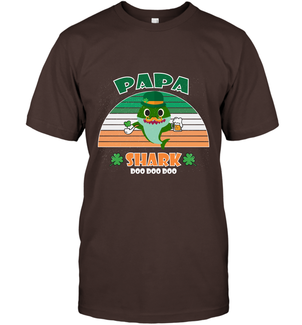 Irish Papa Shark Saint Patricks Day Family Shirt T-Shirt Dark Chocolate