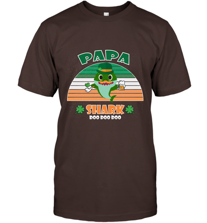 Irish Papa Shark Saint Patricks Day Family Shirt T-Shirt Dark Chocolate