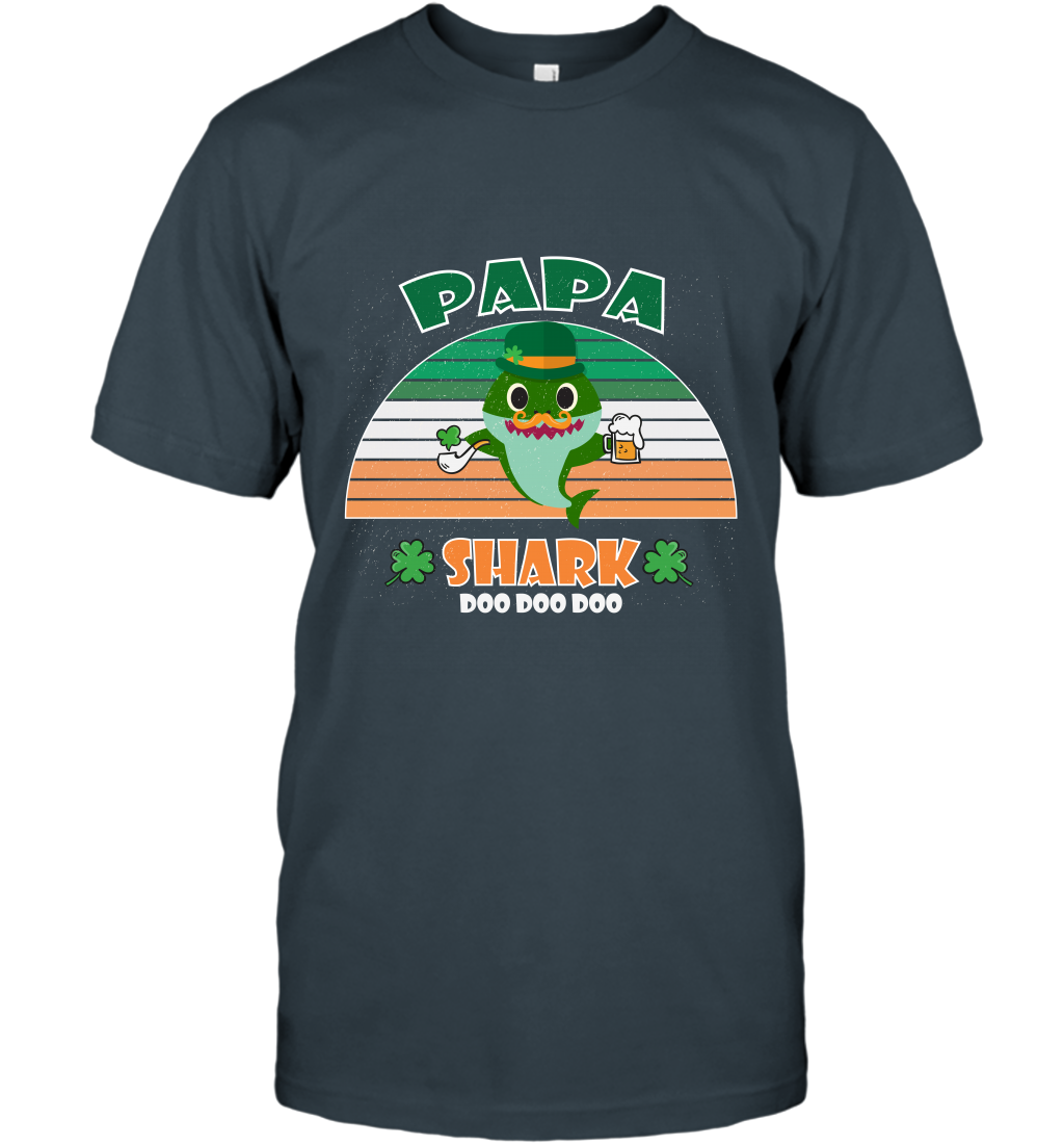 Irish Papa Shark Saint Patricks Day Family Shirt T-Shirt Charcoal