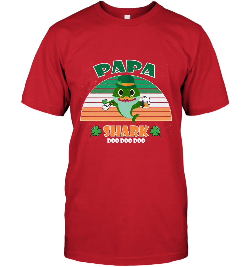 Irish Papa Shark Saint Patricks Day Family Shirt T-Shirt Red