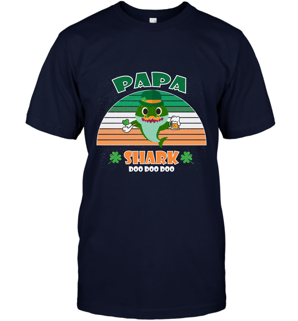 Irish Papa Shark Saint Patricks Day Family Shirt T-Shirt Navy