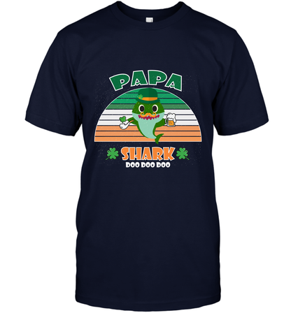 Irish Papa Shark Saint Patricks Day Family Shirt T-Shirt Navy