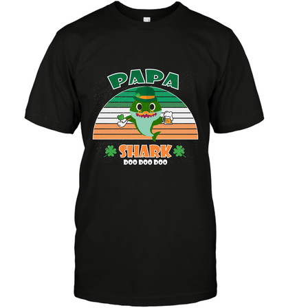 Irish Papa Shark Saint Patricks Day Family Shirt T-Shirt Black