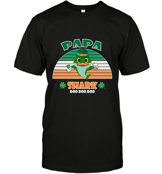 Irish Papa Shark Saint Patricks Day Family Shirt T-Shirt Black