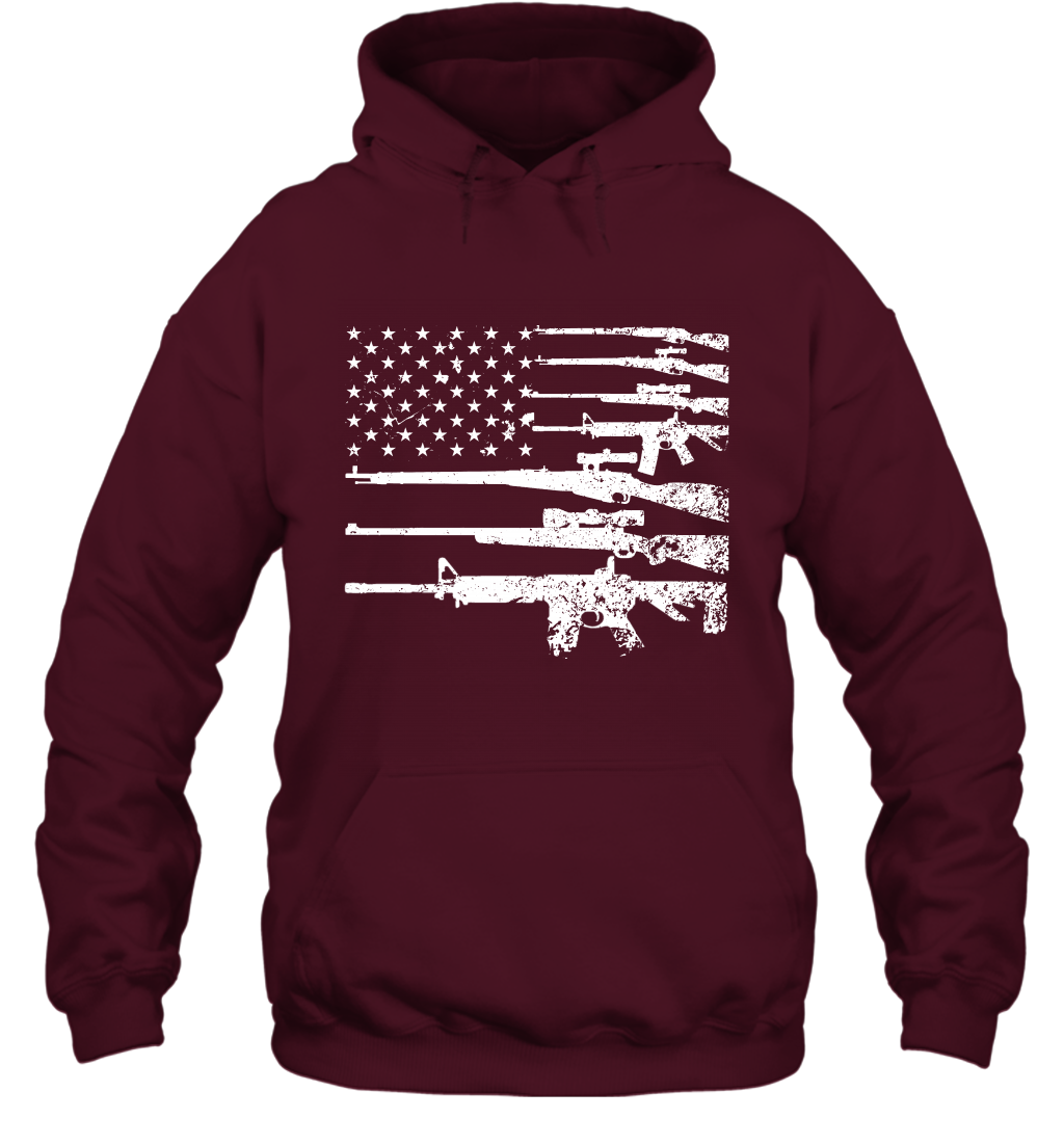 Gun US Flag Veteran Miltary Shirt Hoodie Hoodie Maroon